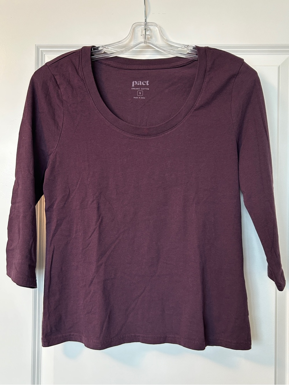 Pact Organic Cotton Softspun Scoop Neck Three-Quarter Sleeve Tee S Plum